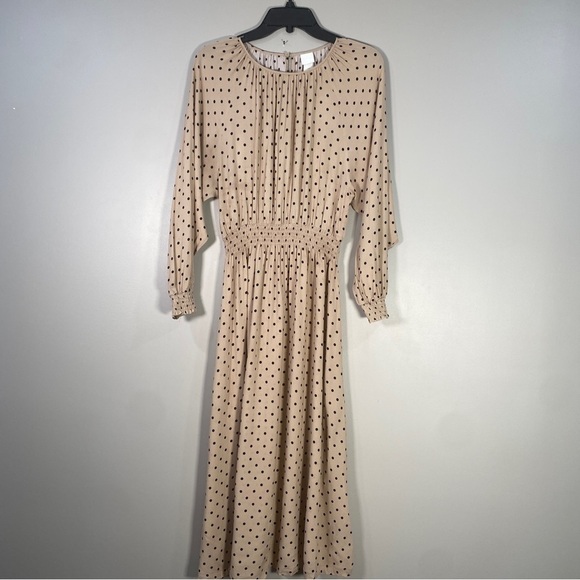 H&M Beige Black Polka Dot Vintage Look Midi Dress - Picture 2 of 7